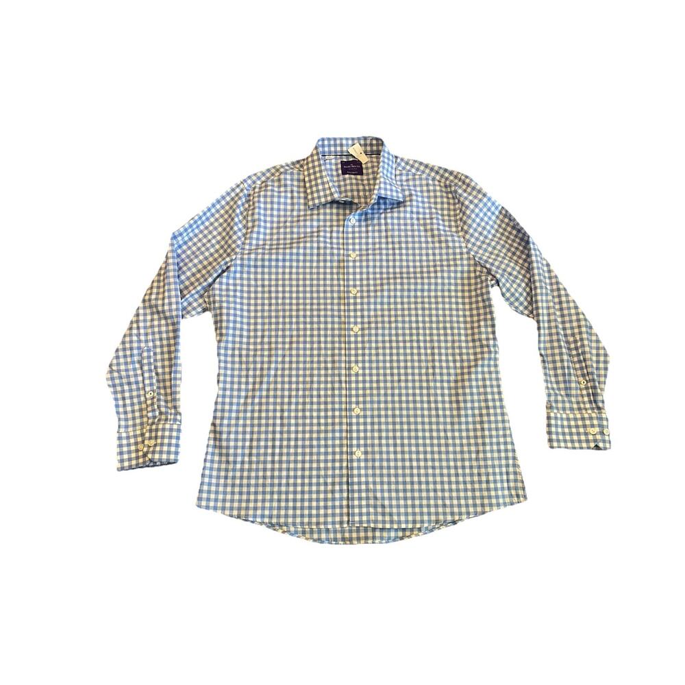 new saville row blue gingham extra slim fit long sleeve button down shirt 34-35